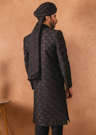 SHR-14 - Black - Readymade Mens Sherwani 2024 - Memsaab Online