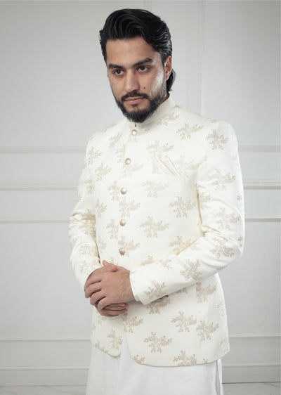 PC-708 - Off White Mens Embroidered Prince Coat - Memsaab Online