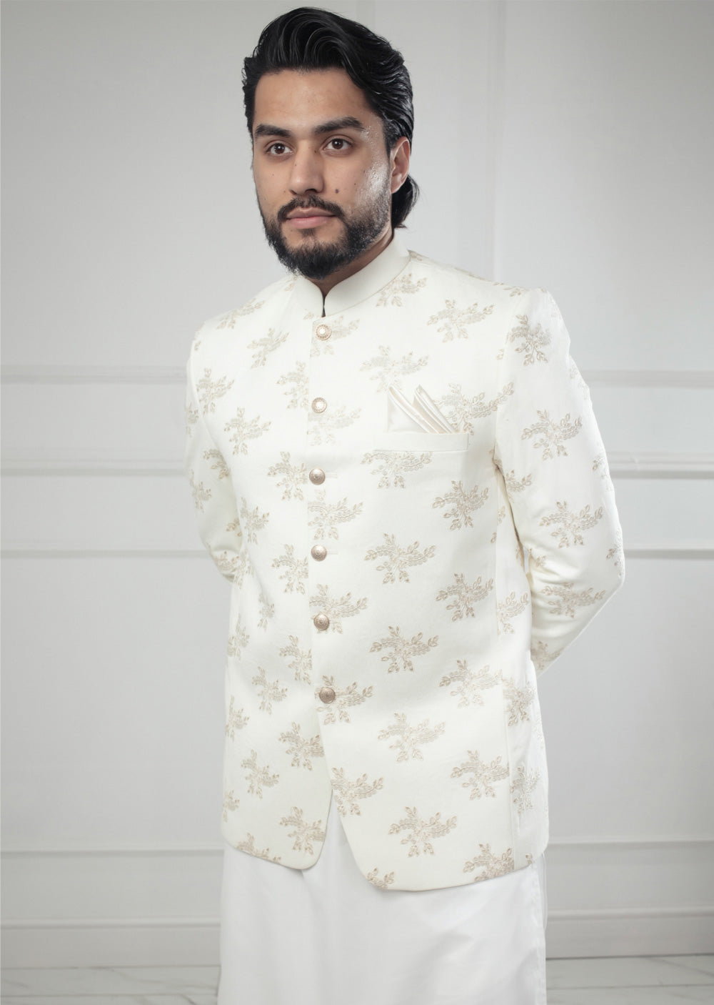 PC-708 - Off White Mens Embroidered Prince Coat - Memsaab Online