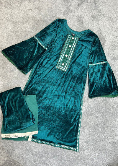 RGZ1513 Green Readymade Velvet Suit - Memsaab Online