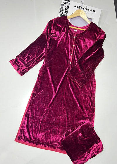 RGZ1516 Plum Readymade Velvet Suit - Memsaab Online
