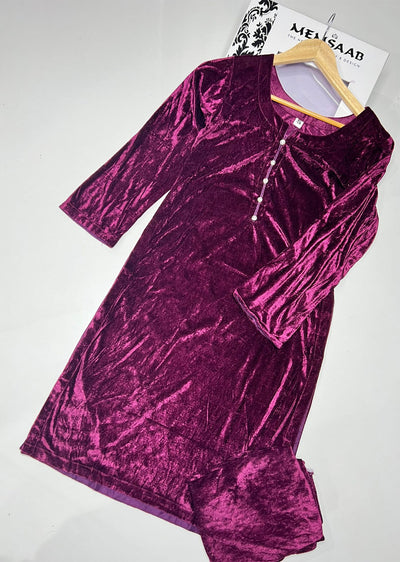 RGZ1516 Purple Readymade Velvet Suit - Memsaab Online