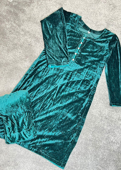 RGZ1516 Teal Readymade Velvet Suit - Memsaab Online