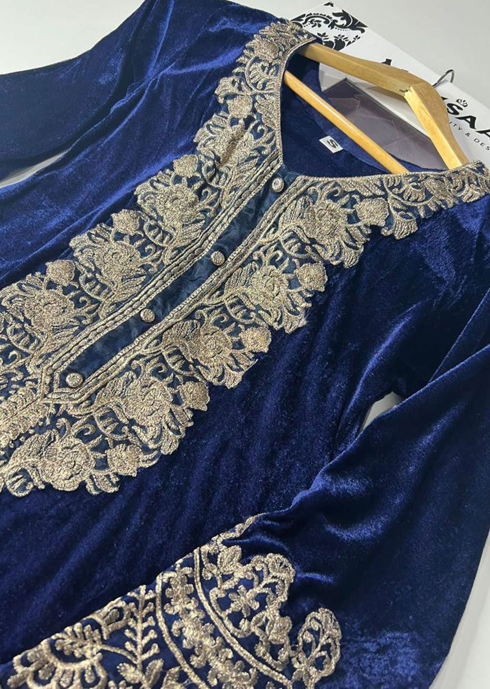 RGZ1517 Navy Readymade Long Velvet Suit - Memsaab Online
