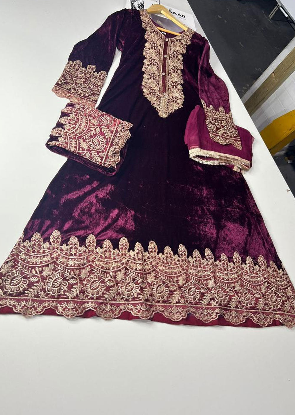 RGZ1517 Plum Readymade Long Velvet Suit - Memsaab Online