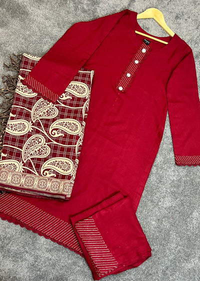 RGZ1518 Red Winter Linen Suit - Memsaab Online