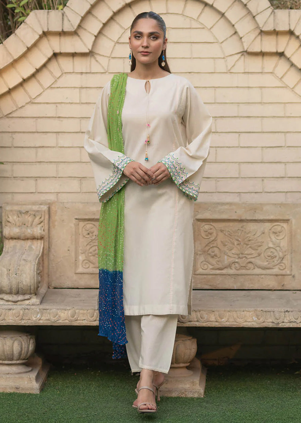 F-151- Offwhite - Readymade - Basics by Khuda Baksh Creations 2024 - Memsaab Online