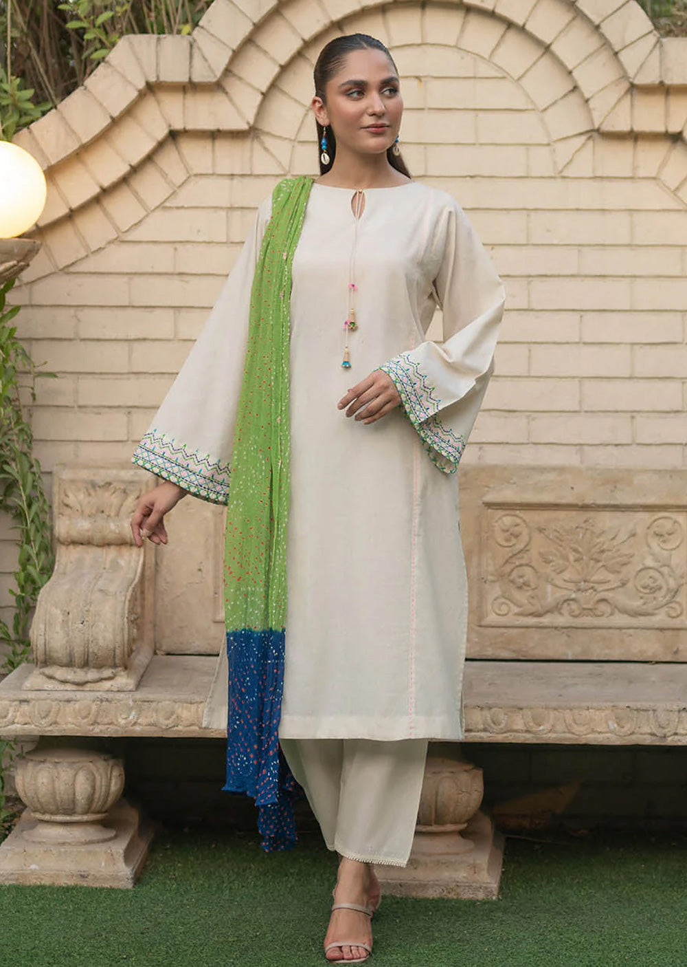 F-151- Offwhite - Readymade - Basics by Khuda Baksh Creations 2024 - Memsaab Online