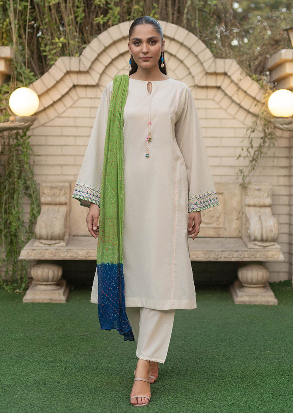 F-151- Offwhite - Readymade - Basics by Khuda Baksh Creations 2024 - Memsaab Online