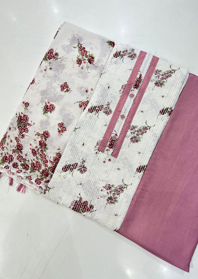 OP15227 White/Pink Unstitched Garima Cotton Suit - Memsaab Online