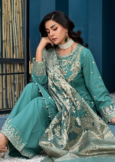 HSS-152 - Readymade Green Cotton Suit - Memsaab Online