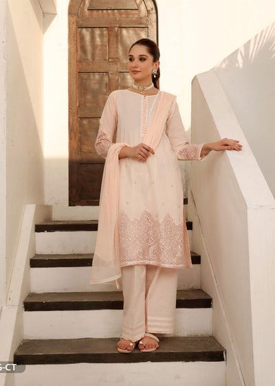 15877 Readymad Peach Cotton Suit Embroidered - Memsaab Online