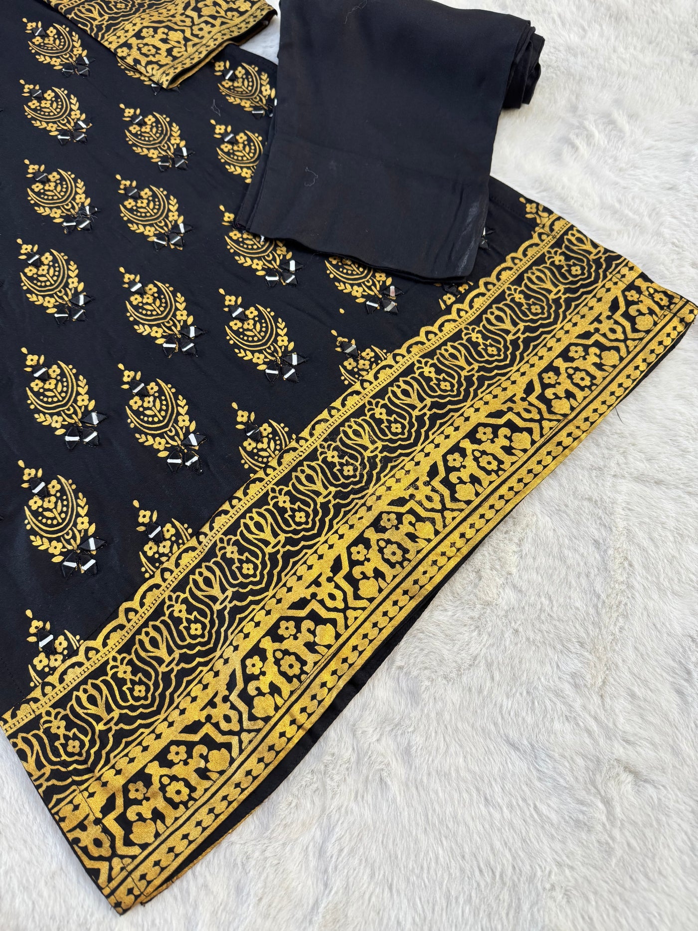 HK111 - Black - Readymade Linen outfit - Memsaab Online