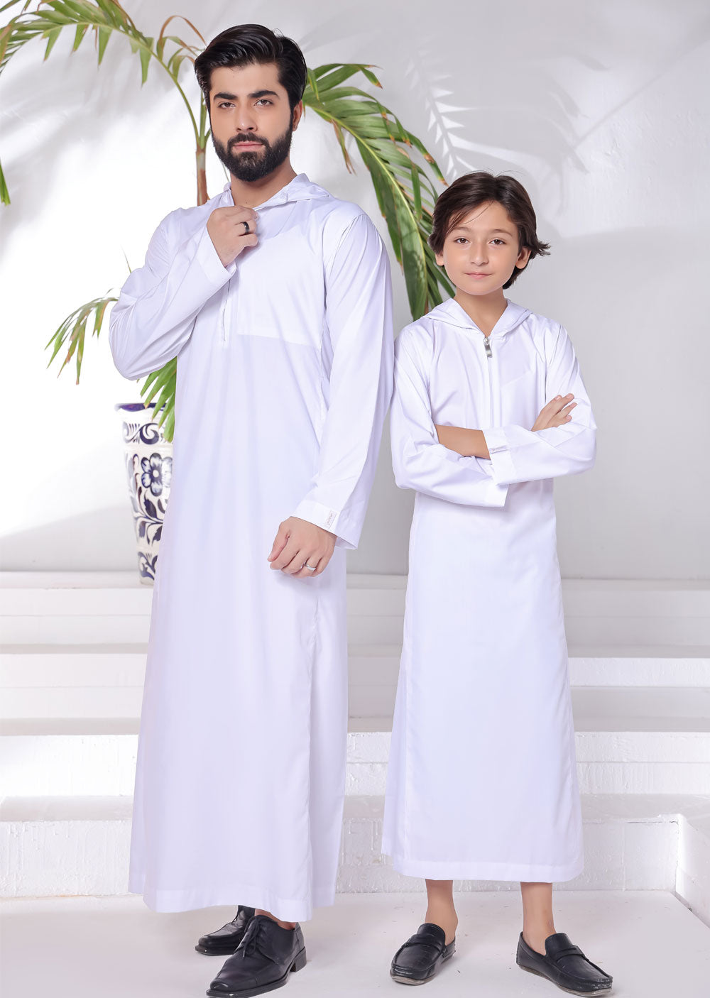 ASM48 Mens/Boys White Hooded Thobe - Memsaab Online