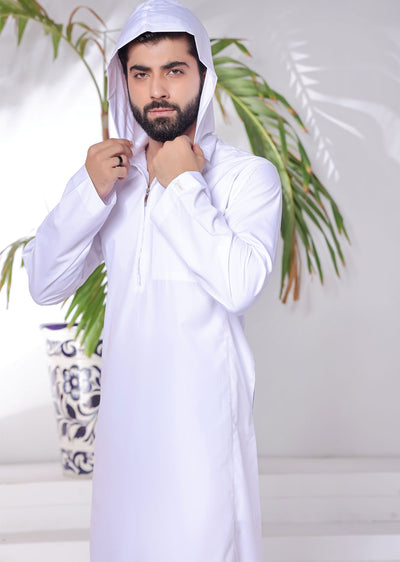 ASM48 Mens/Boys White Hooded Thobe - Memsaab Online