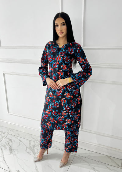 BUT-117- Black- S.Prints Printed Lawn Co-ords - Memsaab Online