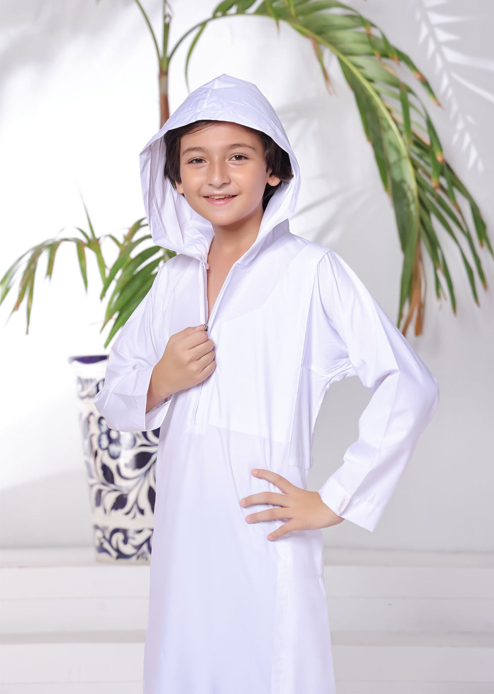 ASM48 Mens/Boys White Hooded Thobe - Memsaab Online