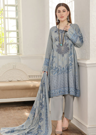 AMT4809 - Grey Readymade Lawn Suit - Memsaab Online