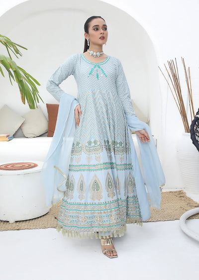 HK202 Samarkand Readymade Light Blue Dress - Memsaab Online