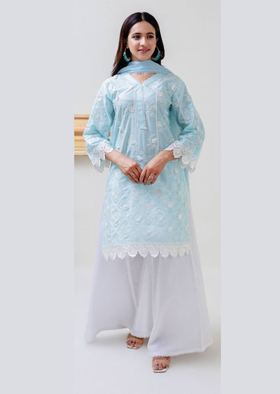 RGZ4015 Daisy - Light Blue Readymade Cotton Suit - Memsaab Online