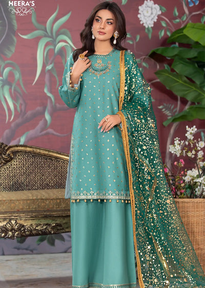 HSS-175 - Readymade - Diamond Sharara Embroidered suit by Heeras - Memsaab Online