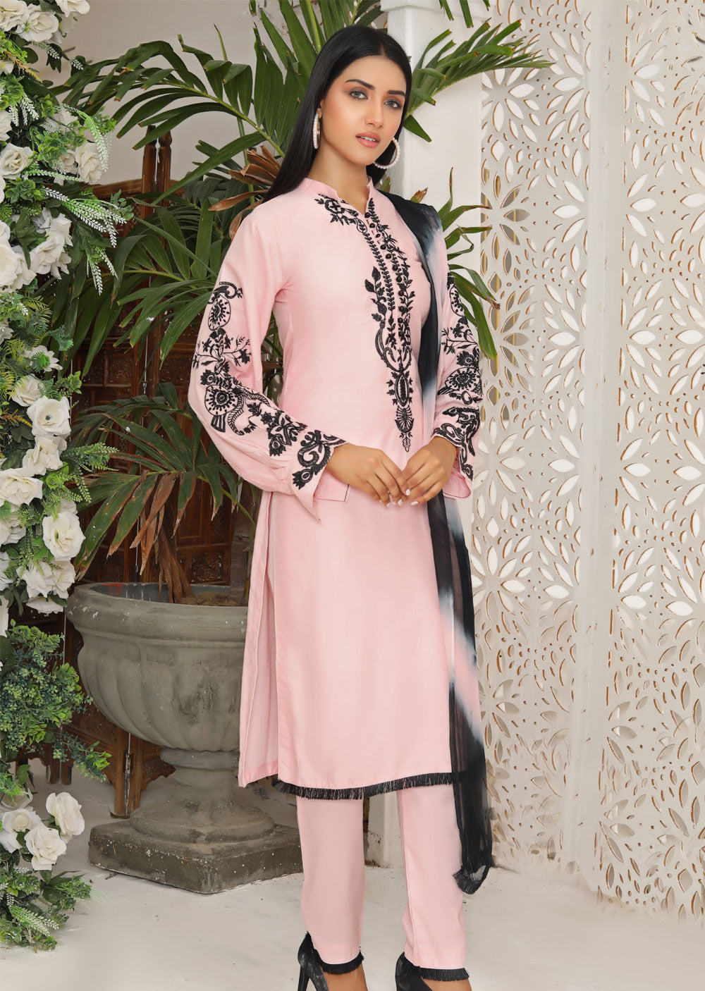 HK212 Lameez Readymade Pink Linen Suit - Memsaab Online