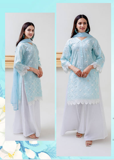 RGZ4015 Daisy - Light Blue Readymade Cotton Suit - Memsaab Online