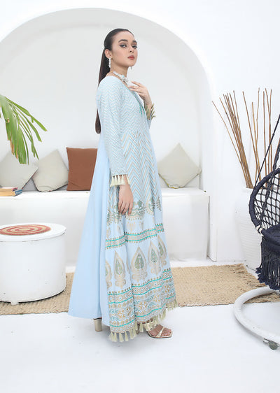 HK202 Samarkand Readymade Light Blue Dress - Memsaab Online