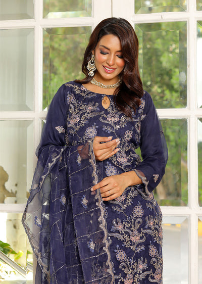 KLD309 Nira - Navy Readymade Organza Suit - Memsaab Online