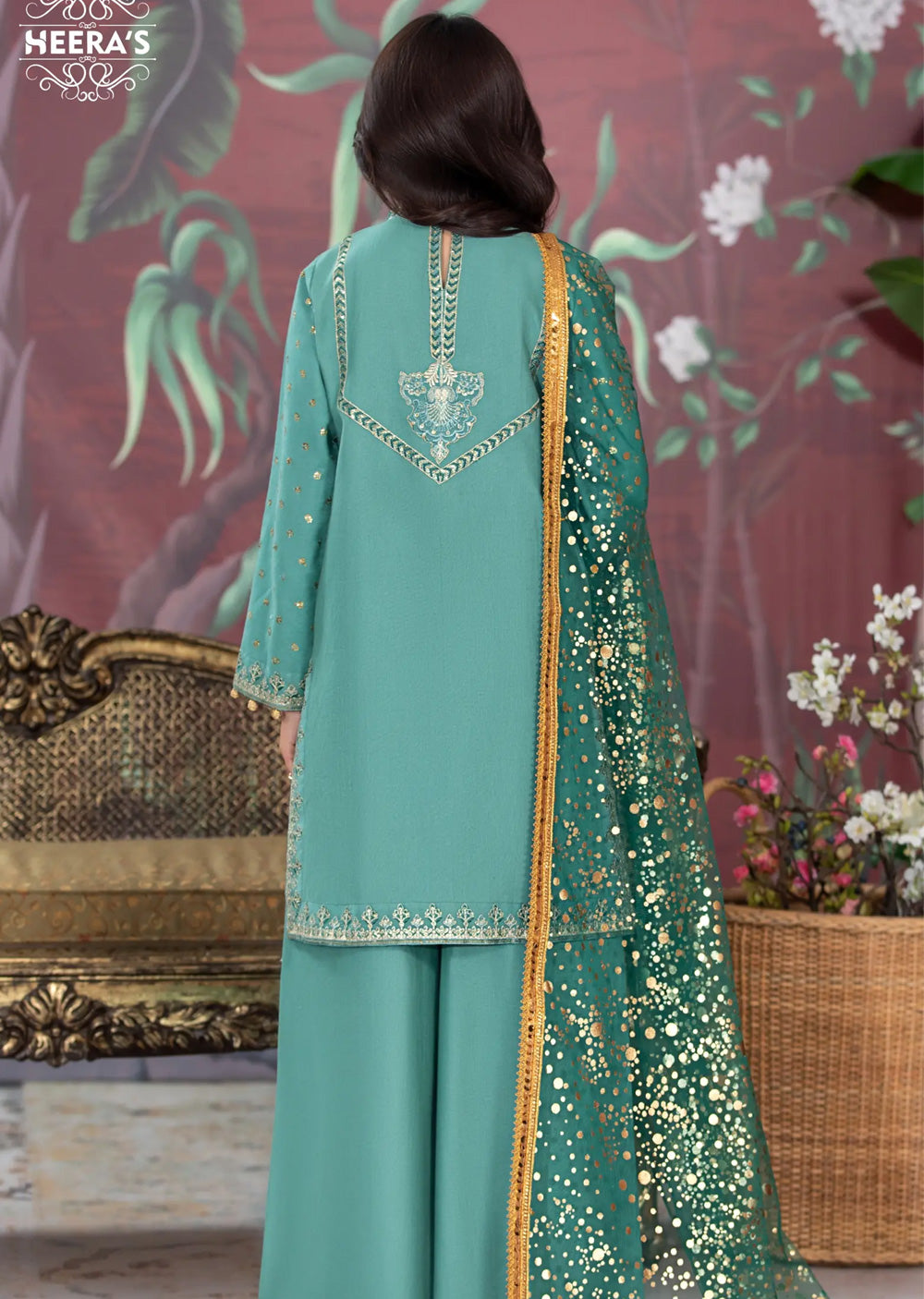 HSS-175 - Readymade - Diamond Sharara Embroidered suit by Heeras - Memsaab Online