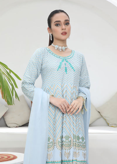 HK202 Samarkand Readymade Light Blue Dress - Memsaab Online