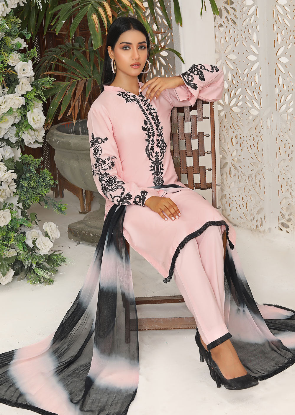 HK212 Lameez Readymade Pink Linen Suit - Memsaab Online