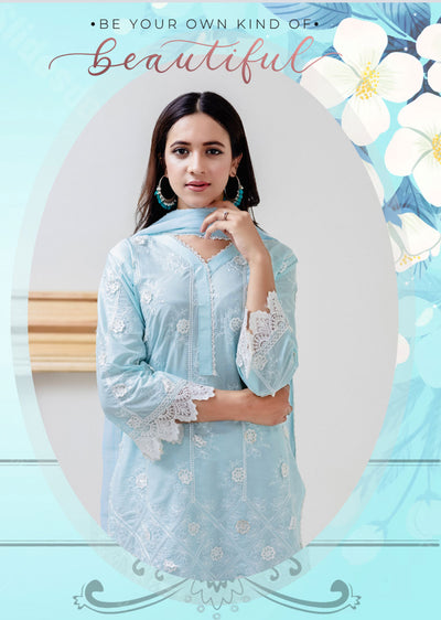 RGZ4015 Daisy - Light Blue Readymade Cotton Suit - Memsaab Online