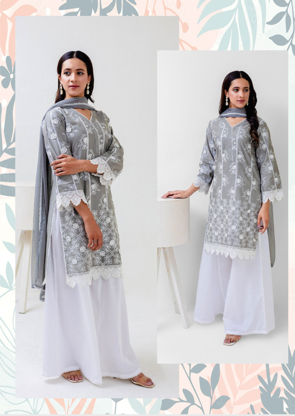 RGZ4015 Daisy - Grey Readymade Cotton Suit - Memsaab Online