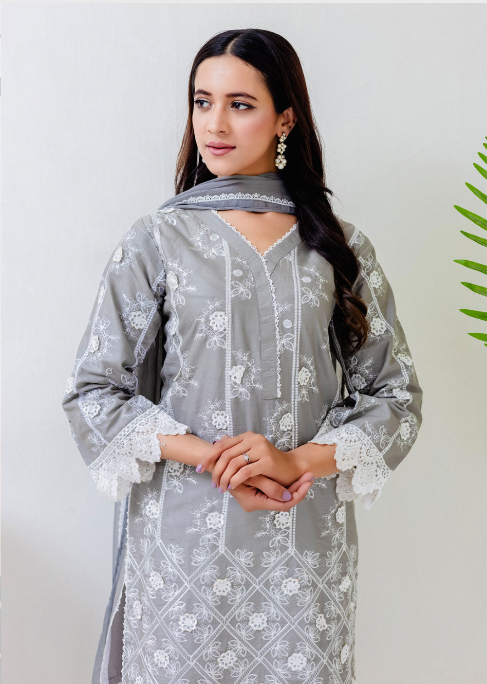 RGZ4015 Daisy - Grey Readymade Cotton Suit - Memsaab Online