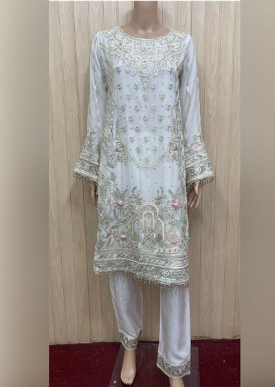 PS1625 Readymade Off White Chiffon Suit - Memsaab Online