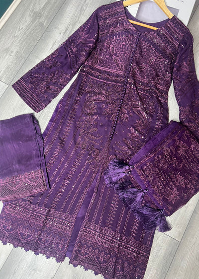 PS1664 Purple Readymade Chiffon Suit - Memsaab Online