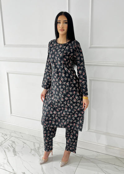 BUT-108 - Black - S.Prints Printed Lawn Co-ords - Memsaab Online