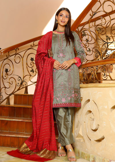 KLD302 Sanaya - Green Readymade Khadi Net Suit - Memsaab Online