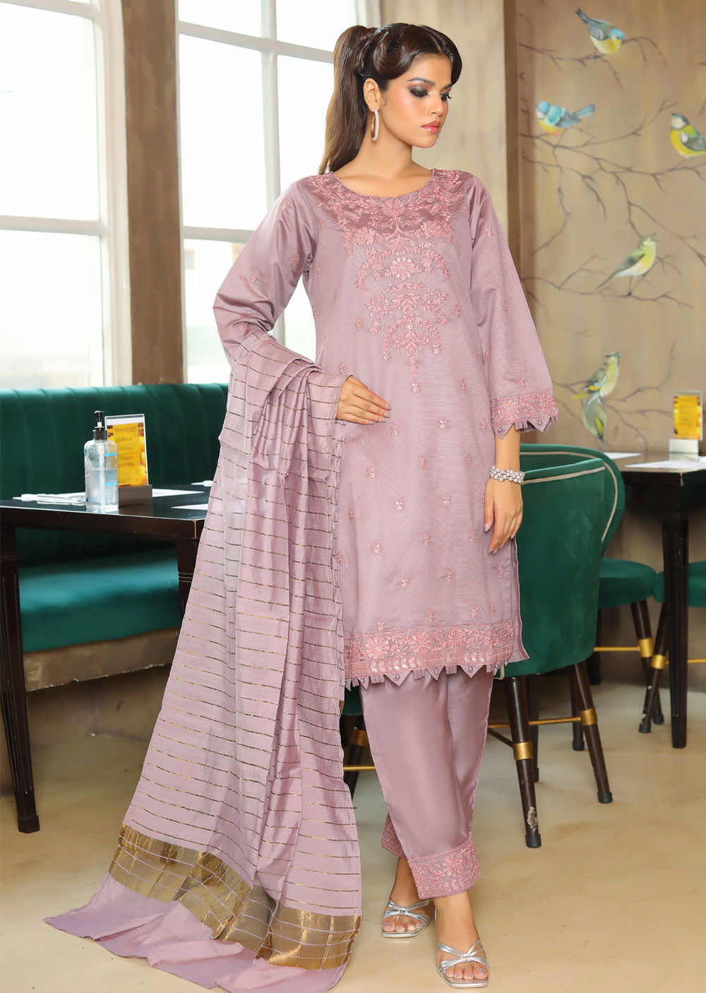 KLD313 Chand - Lilac Readymade Khadi Net Suit - Memsaab Online