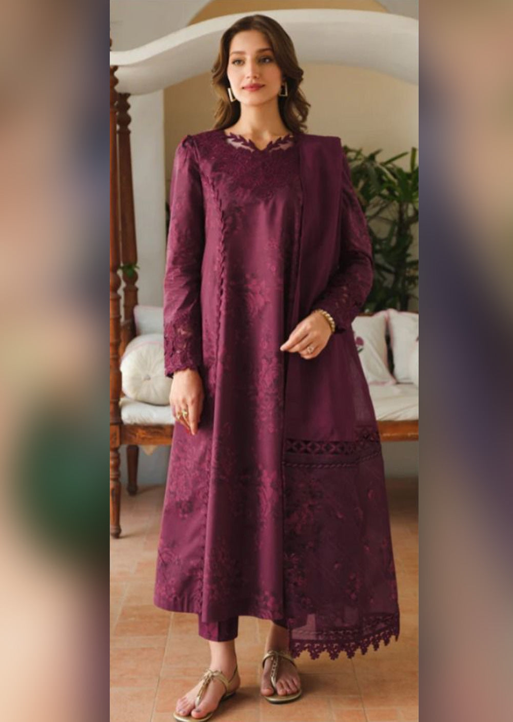 BTMR-06 - Maroon - Unstitched - Baroque Inspired Dhanak Suit 2025 - Memsaab Online