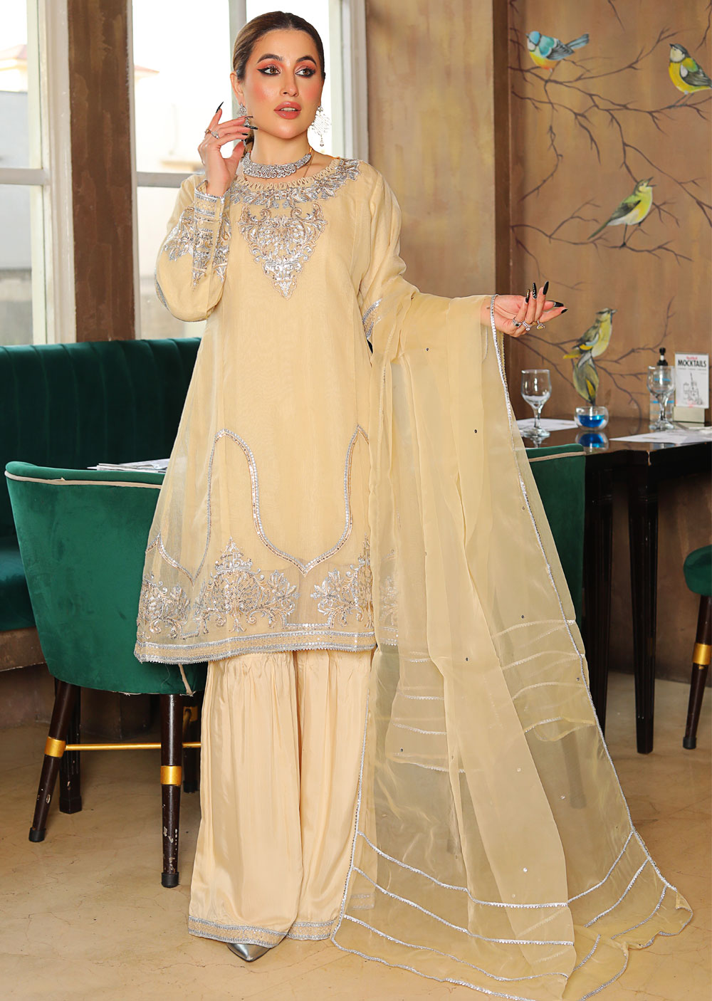 KLD326 Omera - Gold Readymade Cotton net suit - Memsaab Online