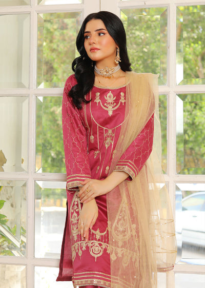 KLD311 Arqa - Pink Readymade Khadi Net Suit - Memsaab Online