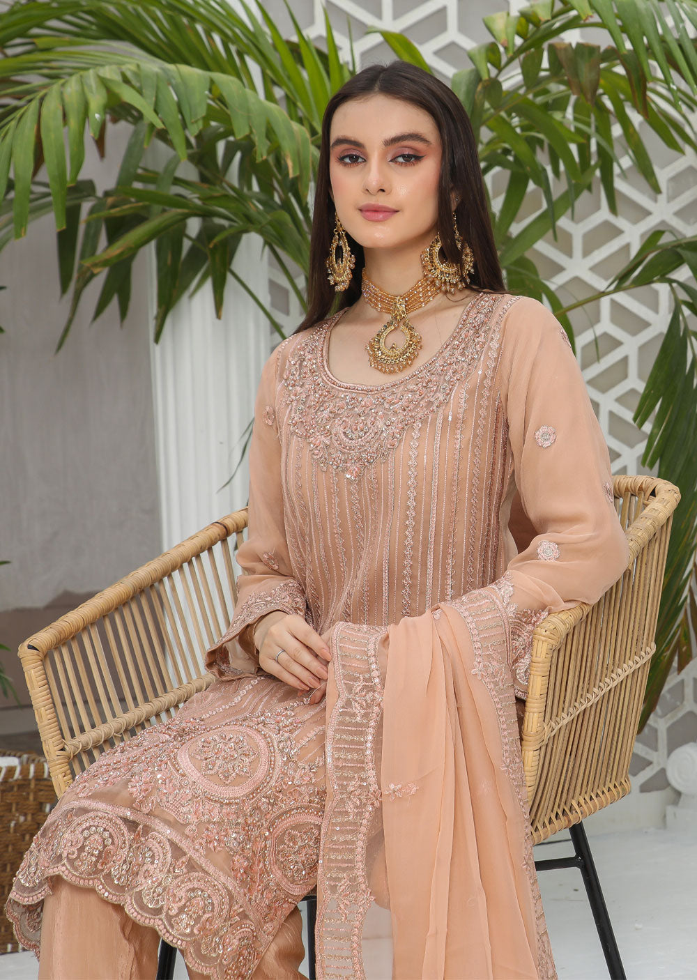 PS1670 Readymade Peach Chiffon Suit - Memsaab Online