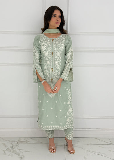 HK271 Jabeen - Mint Linen Oufit - Memsaab Online