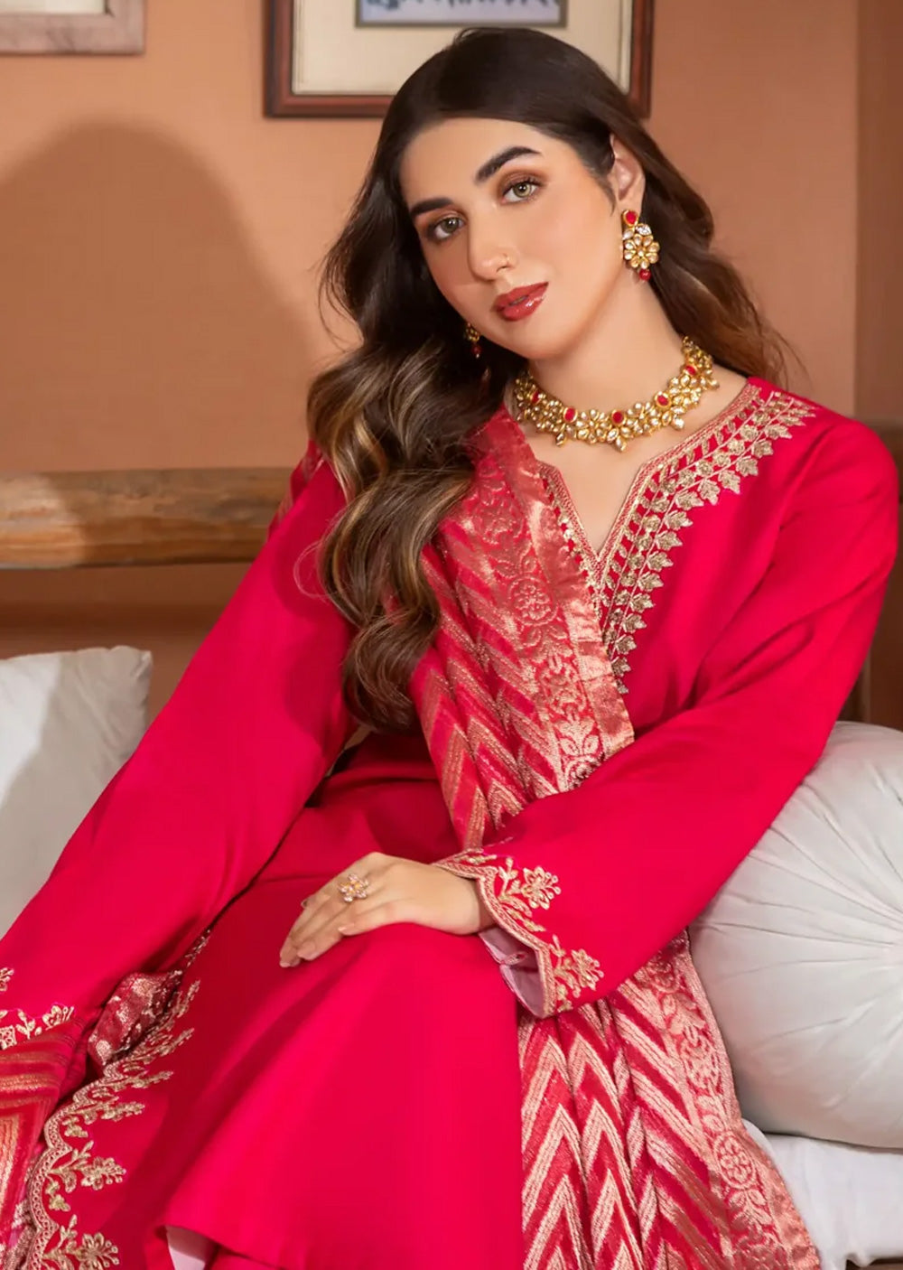 HSS-176 - Readymade - Fairy Luxe Khaddar Embroidered suit by Heeras - Memsaab Online