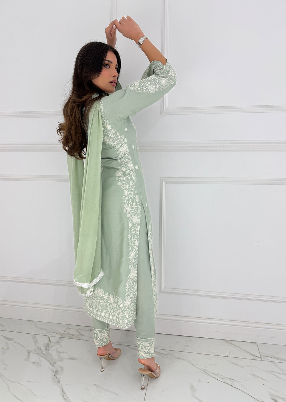 HK271 Jabeen - Mint Linen Oufit - Memsaab Online