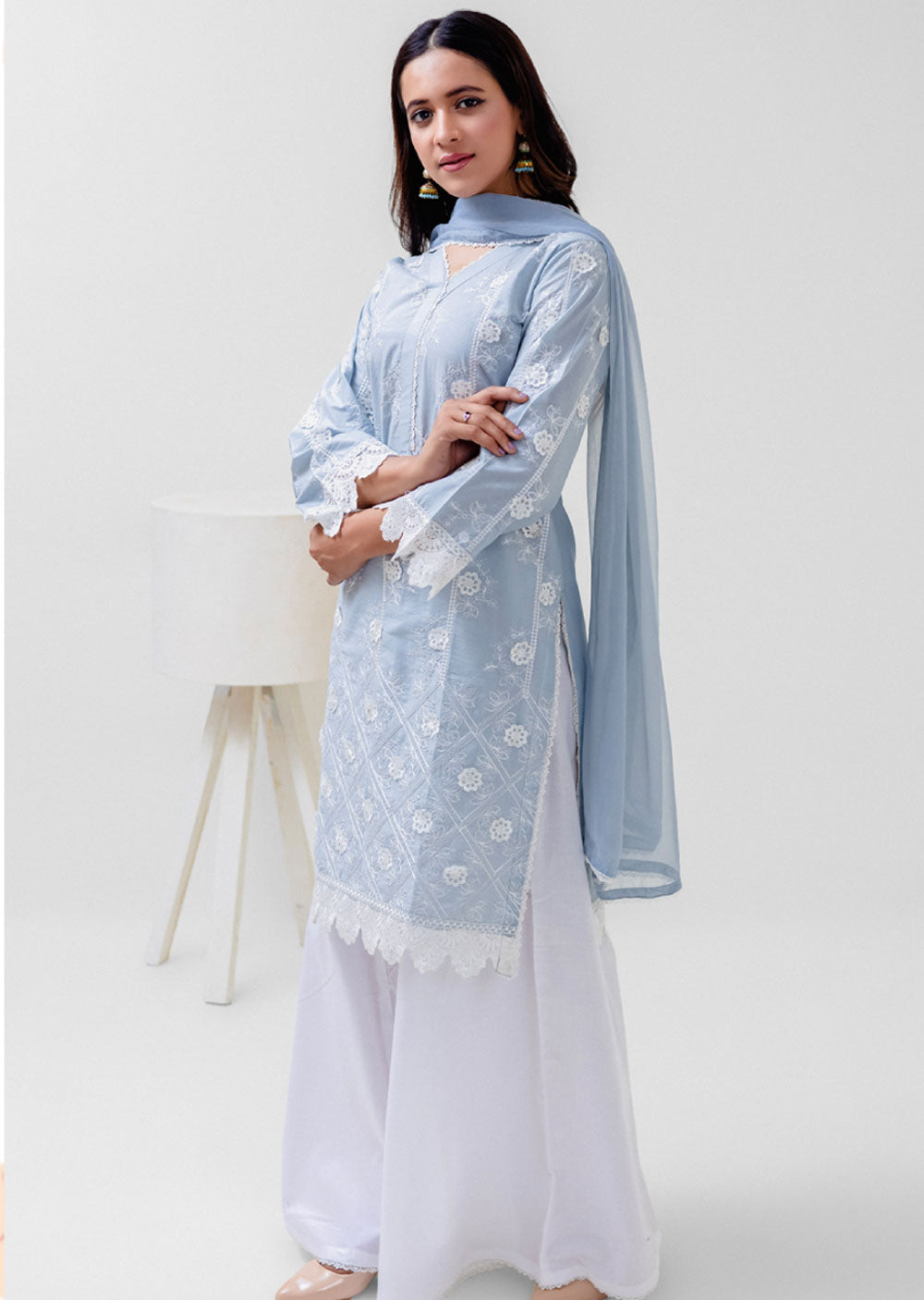 RGZ4015 Daisy - Blue/Grey Readymade Cotton Suit - Memsaab Online