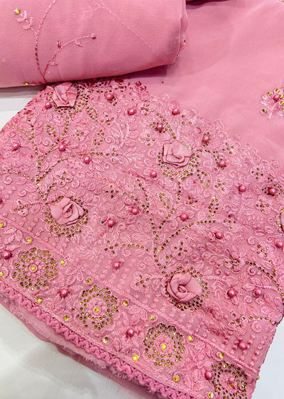 OP1745 Pink Unstitched Georgette Suit - Memsaab Online