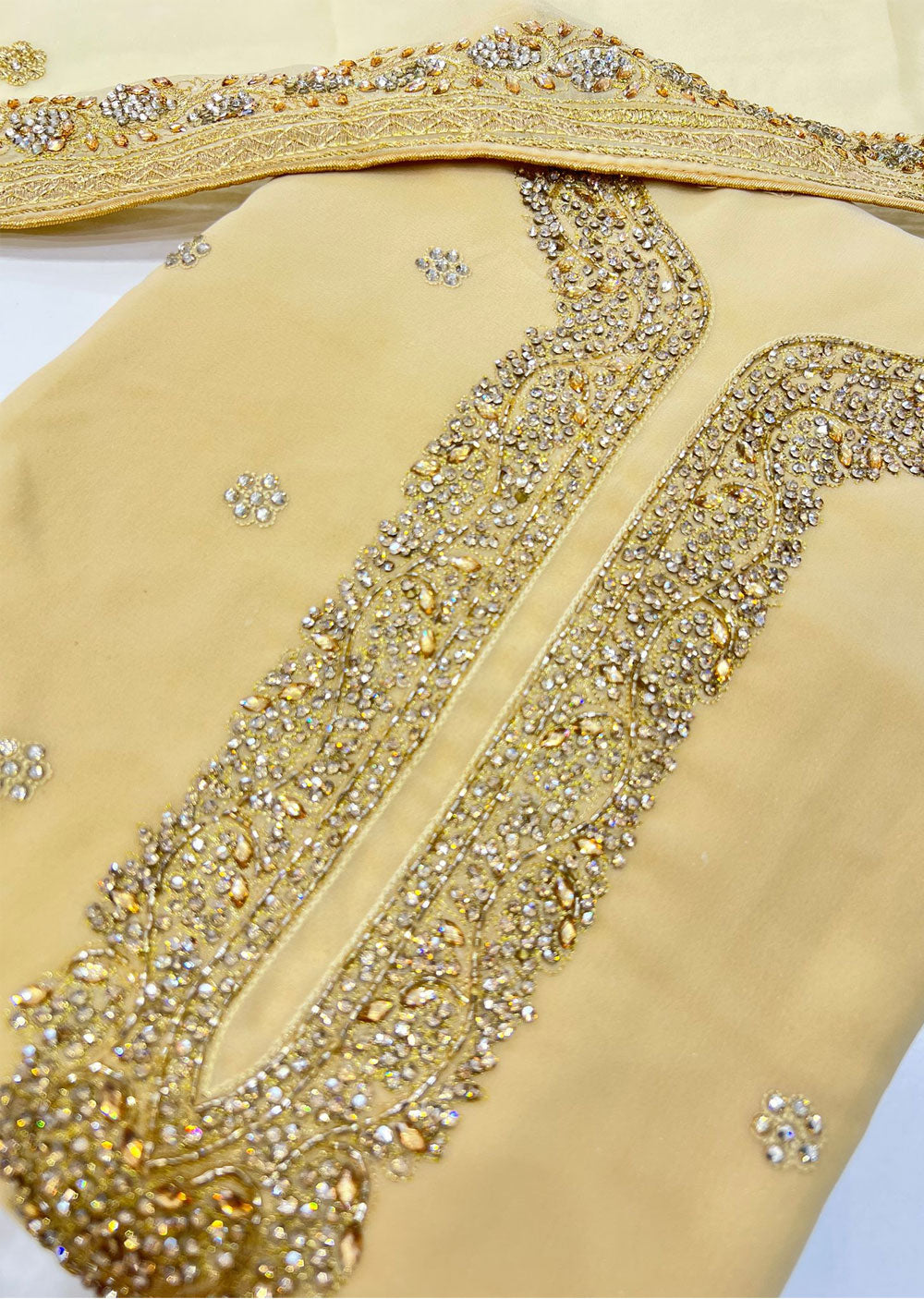 OP1746 Gold Unstitched Georgette Suit - Memsaab Online